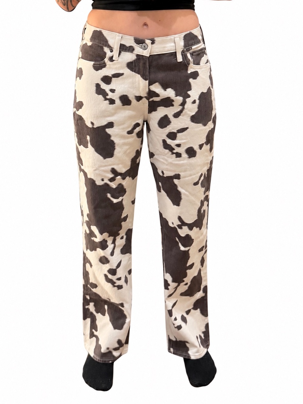 Abercrombie & Fitch The Low Rise Baggy Brown and Cream Cowprint Straight Jeans